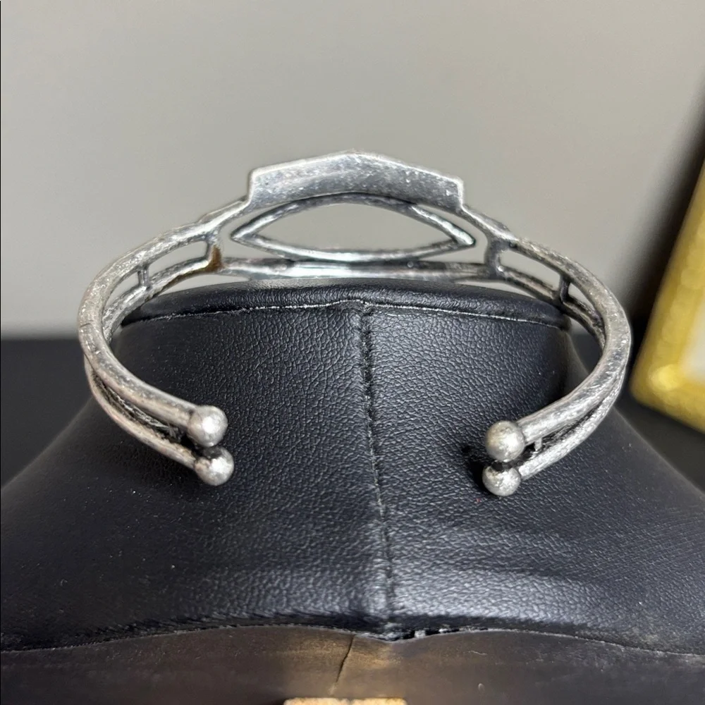 Lucky Brand Silver Tone Pave Hematite Openwork Cuff Bracelet